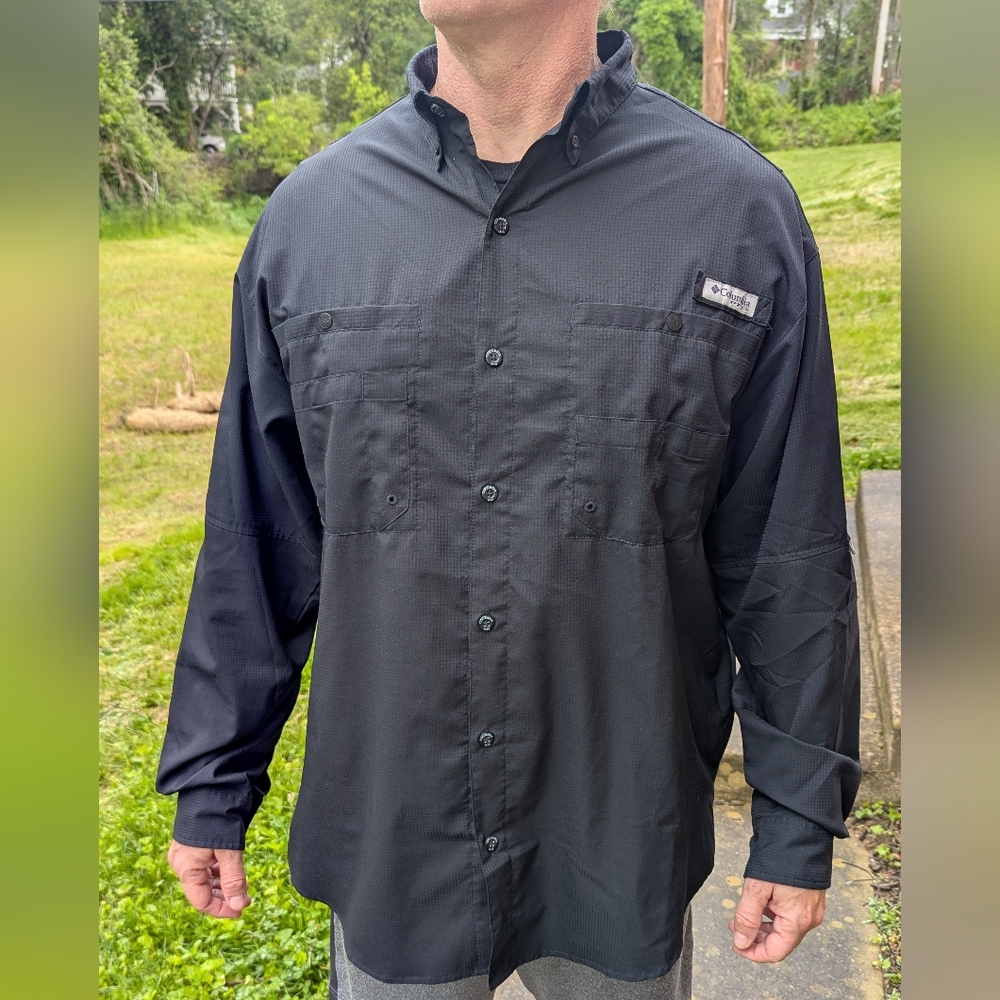 (1) Columbia PFG Tamiami Long Sleeve Shirt Omni-Shade Black Large Fishing Gear
